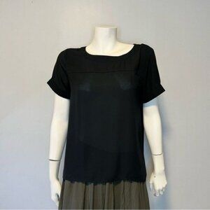 LOFT Black Cuffed Short-Sleeve Blouse Size Small